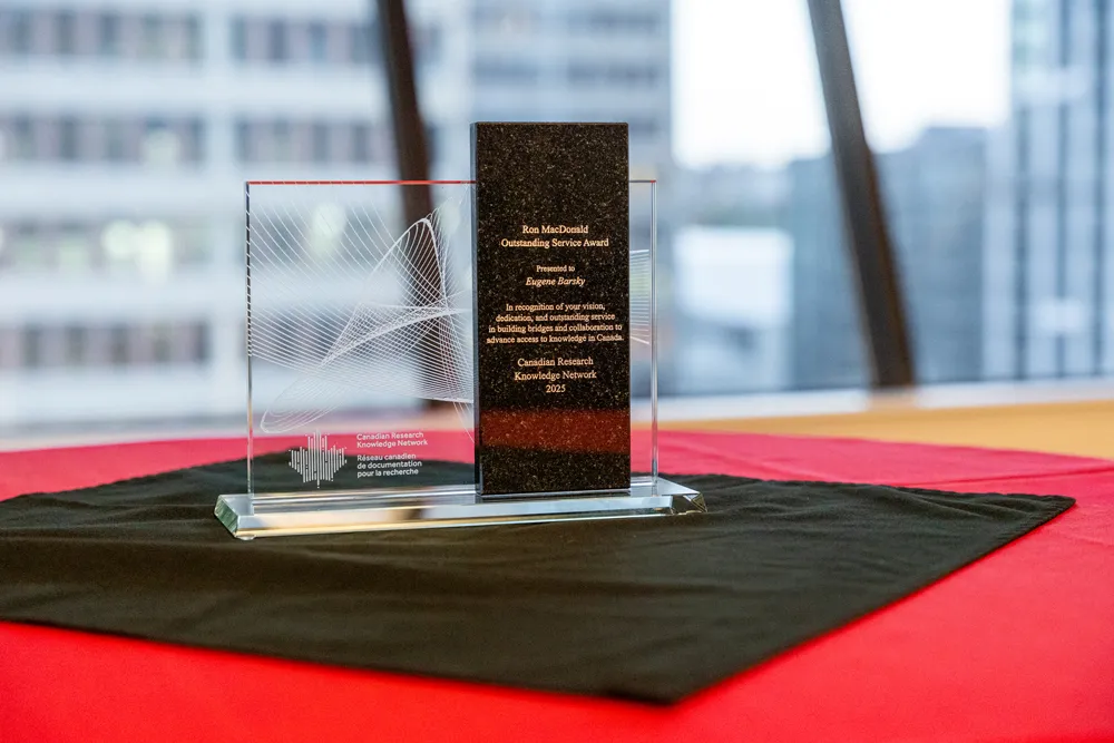 A photo of the Ron MacDonald Outstanding Service Award.